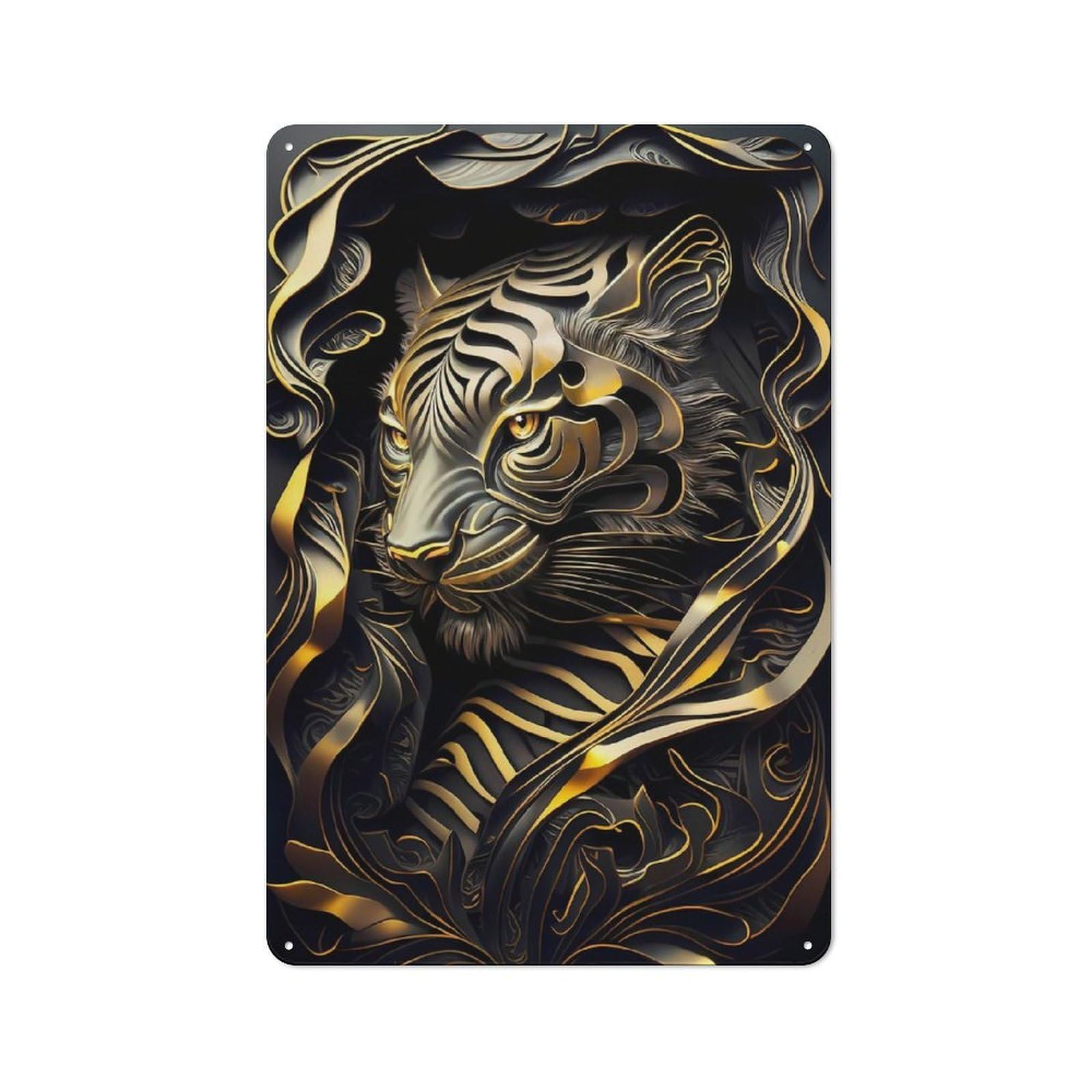 Junmoney Style-17 30X20cm Retro Metal Sign With Golden Tiger Guardian For Home Office Or Studio, Suited To Wall Displays In Home Offices And Studios