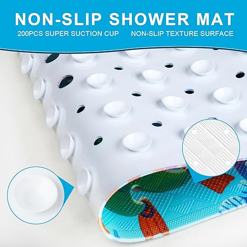 Miniatura 3 de XIYUNTE Alfombra de baño para bebé antideslizante para niños, 40 x 16 pulgadas, extra larga, con dibujos animados, tapete de baño ecológico para