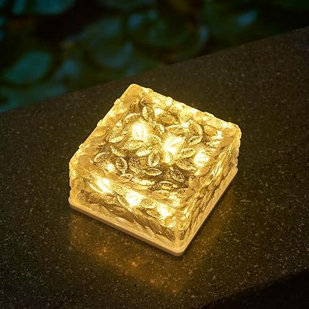 GIGAWATTS GW-509 Solar Glass Brick Light with 2V Panel 300mAh Ni-MH Battery Ice Cube Lamp for Outdoor Garden Courtyard Pathway Patio Yard (Pack of 1, Warm White)