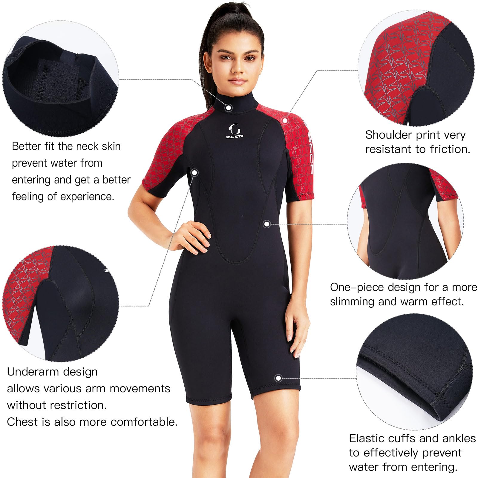 Combinaison en néoprène pour Femme, Fermeture éclair arrière, Combinaison Courte pour Homme, 3 mm, en néoprène, à Manches Courtes, pour Surf, Natation, Kayak, plongée avec Tuba, canoë, Noir