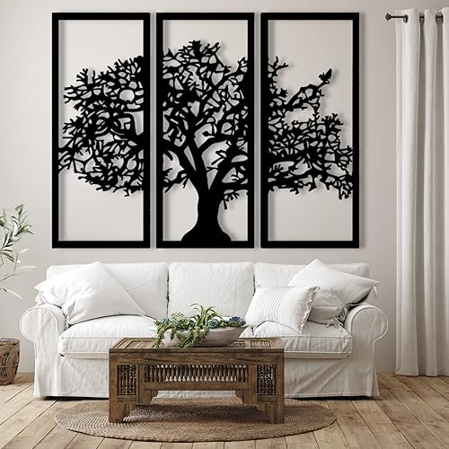 Miniatura 3 de Gamino Arte de pared de metal árbol de la vida, arte de pared de árbol de metal, decoración de pared de metal de 3 piezas, esculturas de metal para