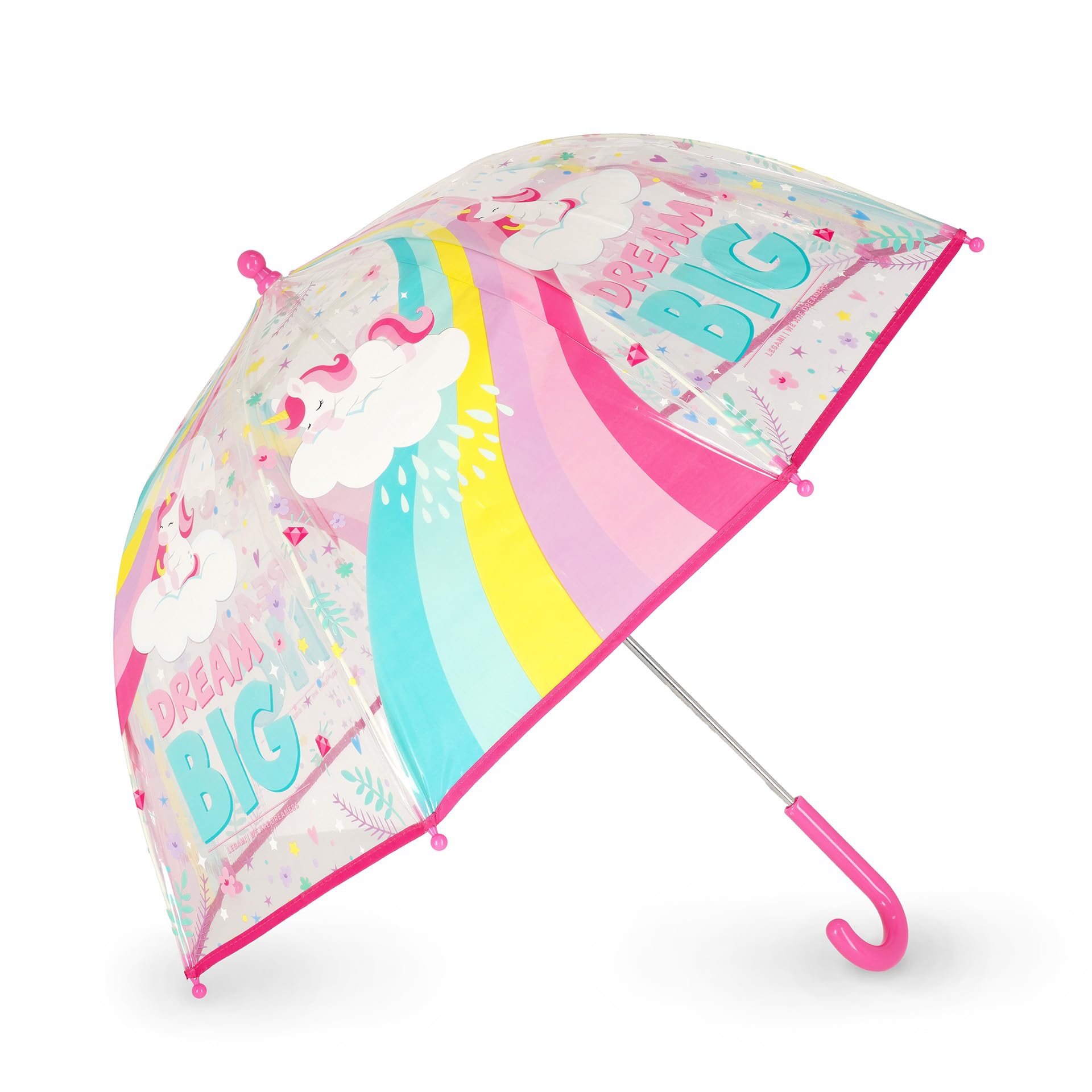 Legami - Ombrello per Bambini Dancin' In The Rain, Tema Unicorn, Struttura Antivento, Apertura manuale, Chiusura in Tessuto con Spazio per Nome, Impugnatura a Gancio, 73x65 cm