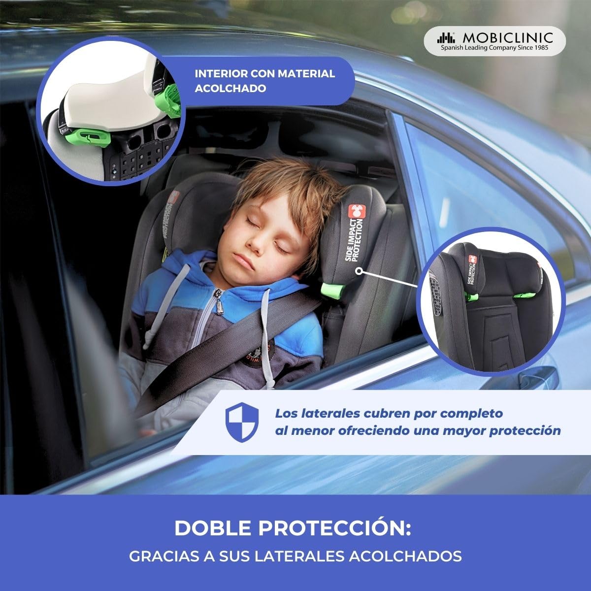 Mobiclinic® kids, Silla de coche, I-size, Isofix, Grupo 2/3, 36kg, 4-12 años, Lionfix max, Evolutiva, 100-150cm, Protección lateral, Reposacabezas regulable, Reclinable 3 posiciones, Portabotellas