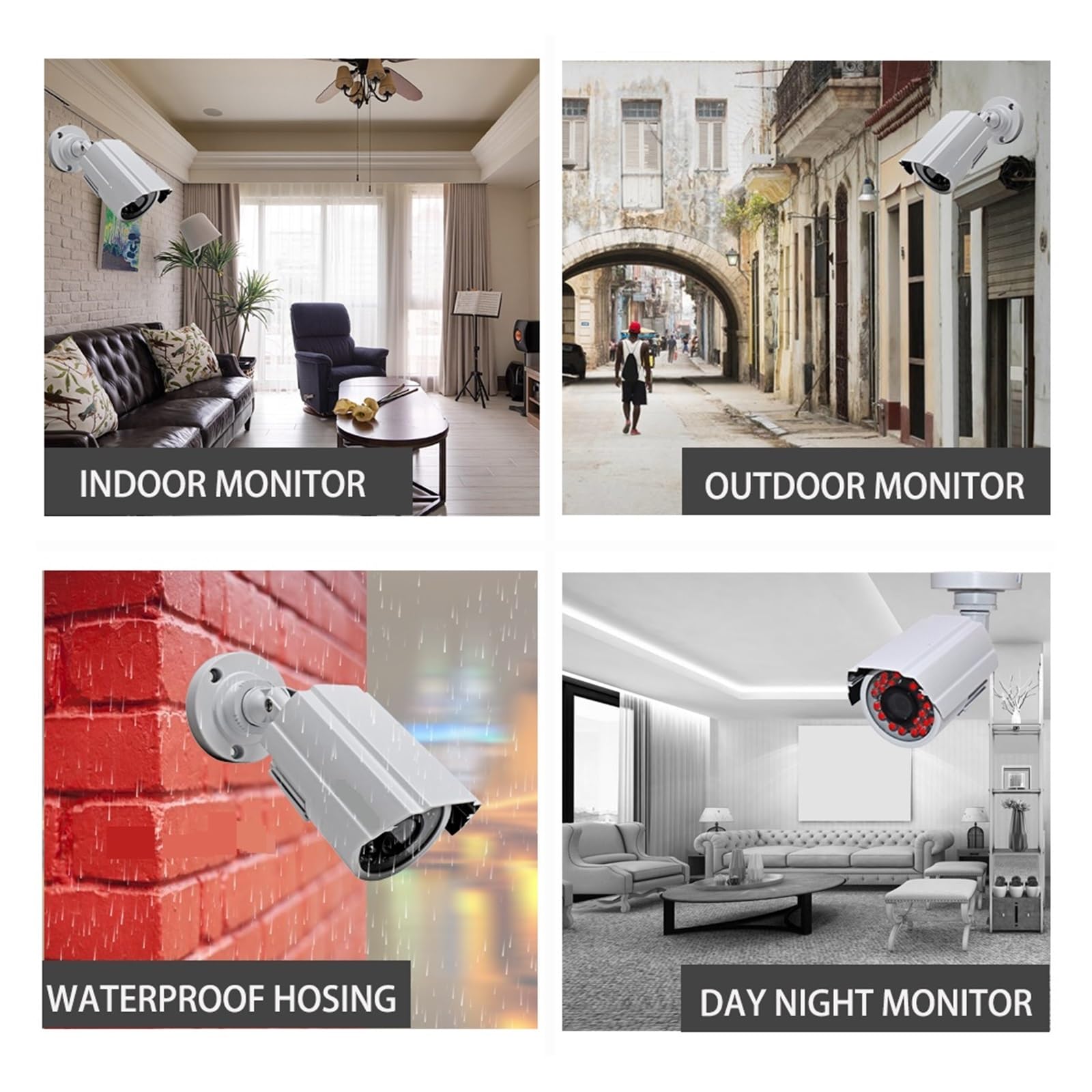 Cámara de Seguridad, De cámaras de Seguridad CCTV Kits analógicos AHD grabadora DVR de 8/4 Canales 8 Uds Opciones 2MP 1080P Bullet Metal Video vigilancia(None)