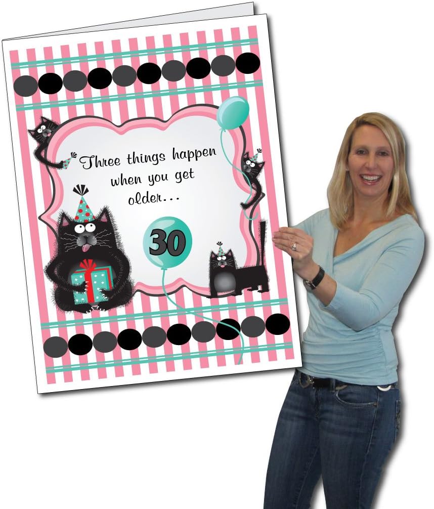 VictoryStore Jumbo Greeting Cards: Giant 30th Birthday Card (Cats), 2 feet x 3 feet Card with Envelope
