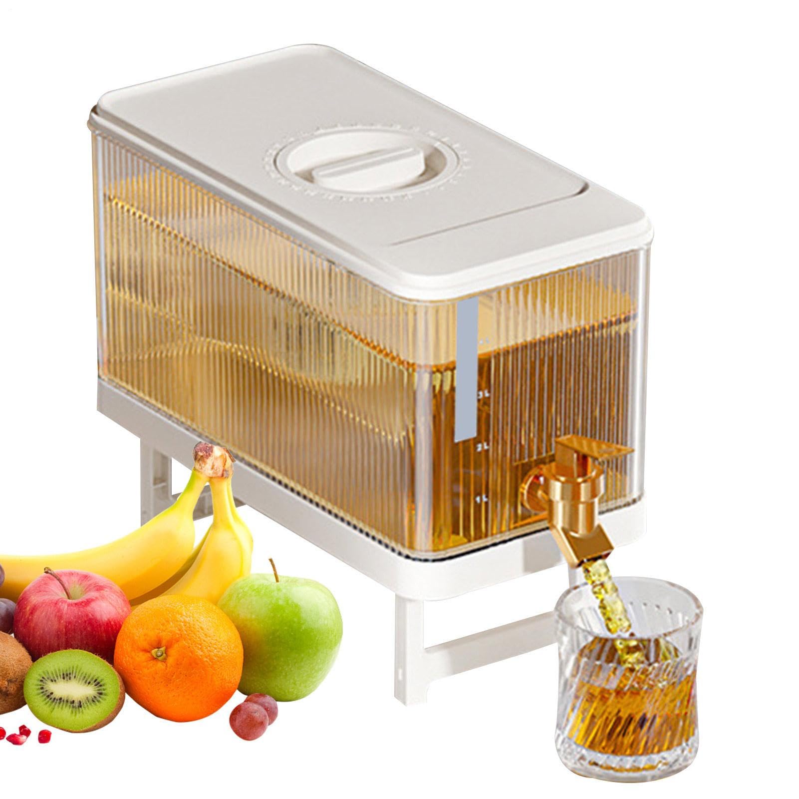 Distributeur d'eau pour réfrigérateur – Distributeur de boissons, récipient en verre | 4,5 L de grande capacité avec robinet, support surélevé, design à chargement par le bas, boissons froides, jus