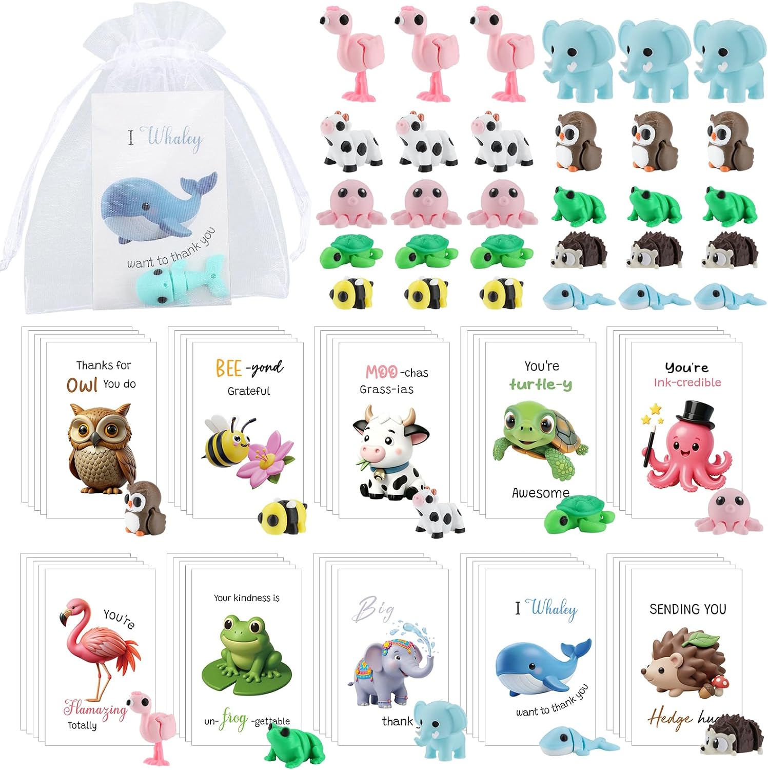 50 Sets Employee Teacher Appreciation Gifts with Cards & Bags, Animal Resin