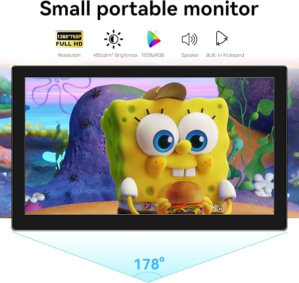 Showscren Small Touchscreen Monitor 10.1inch,1366x768P Touch Screen 60hz 400cd/m² 99% sRGB HDMI USB-C Travel Portable Monitor for Xbox PS4/5 Laptop Raspberry pi - 2