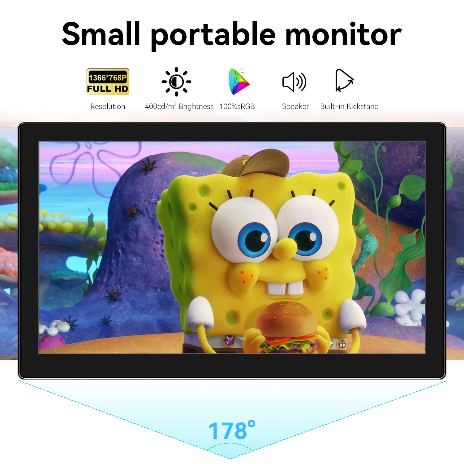 Showscren Small Touchscreen Monitor 10.1inch,1366x768P Touch Screen 60hz 400cd/m² 99% sRGB HDMI USB-C Travel Portable Monitor for Xbox PS4/5 Laptop Raspberry pi — view 2