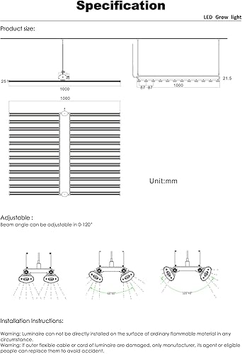 Miniatura 7 de Green Light Innovations Luz de cultivo de 12 barras de articulado completo (120 grados), chips LED SMD Osram 3030, reemplaza 1,200 W HID, espectro