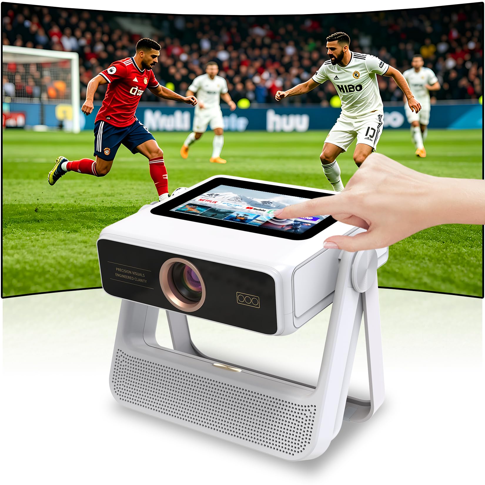 Proiettore Smart Compatibile 4K, Videoproiettore Full HD 1080P con Touchscreen, Doppio Display, 1200 ANSI, Autofocus, WiFi 6 Bluetooth, 1000+ App, Audio 25W per Home Cinema Camera da Letto Campeggio