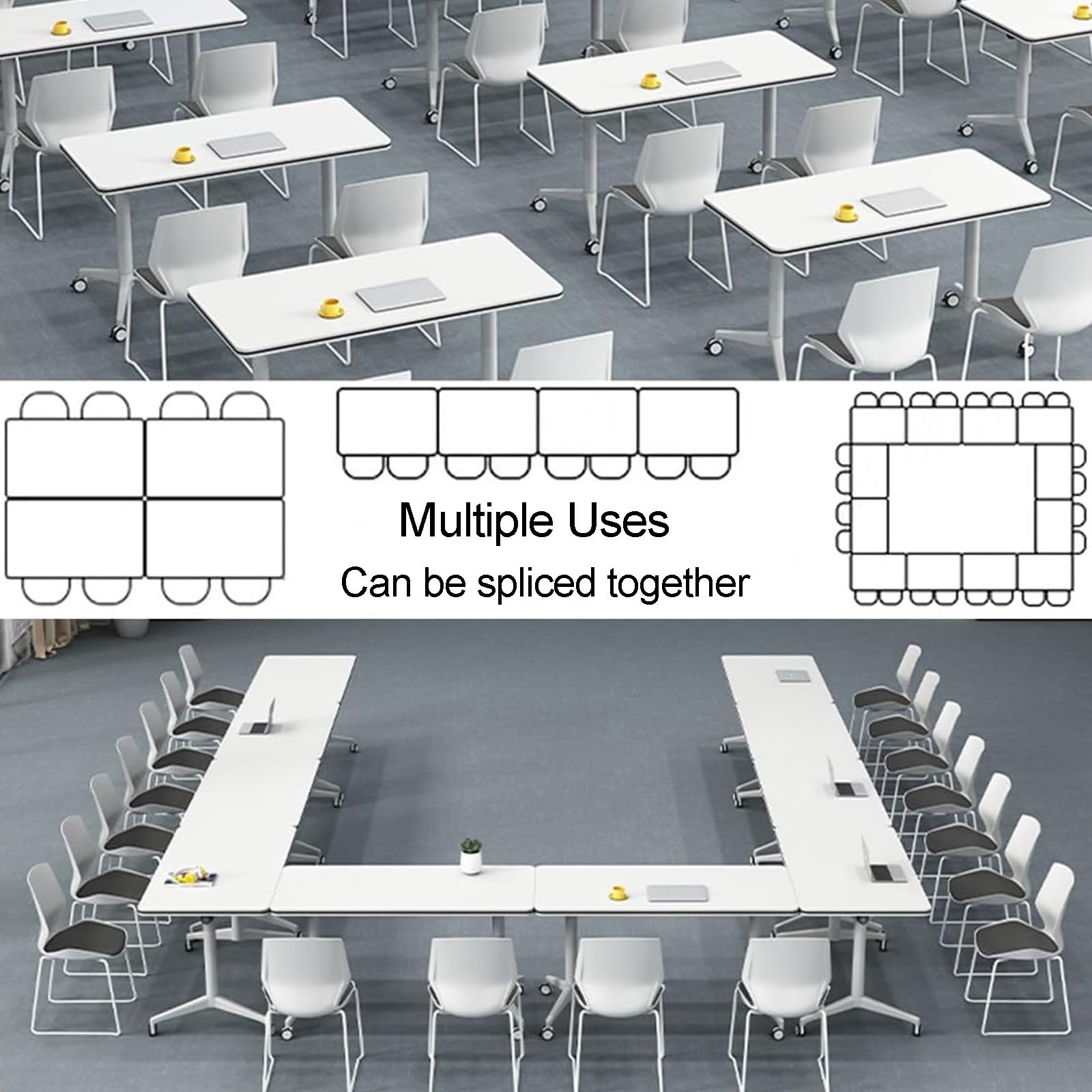 Tavolo da conferenza pieghevole con ruote, giallo, per riunioni, 100 x 40 x 75 cm, design portatile per una facile installazione e risparmio di spazio