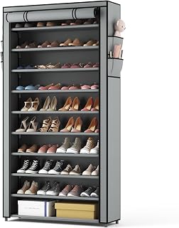 Vicye Shoe Racks 11 Tier Shoe Cabinet High for 50 Pairs Shoes, Shoe Storage with Dust-proof Cover, Shoe Organizer Metal Frame, Grey, for Hallway, Living Room