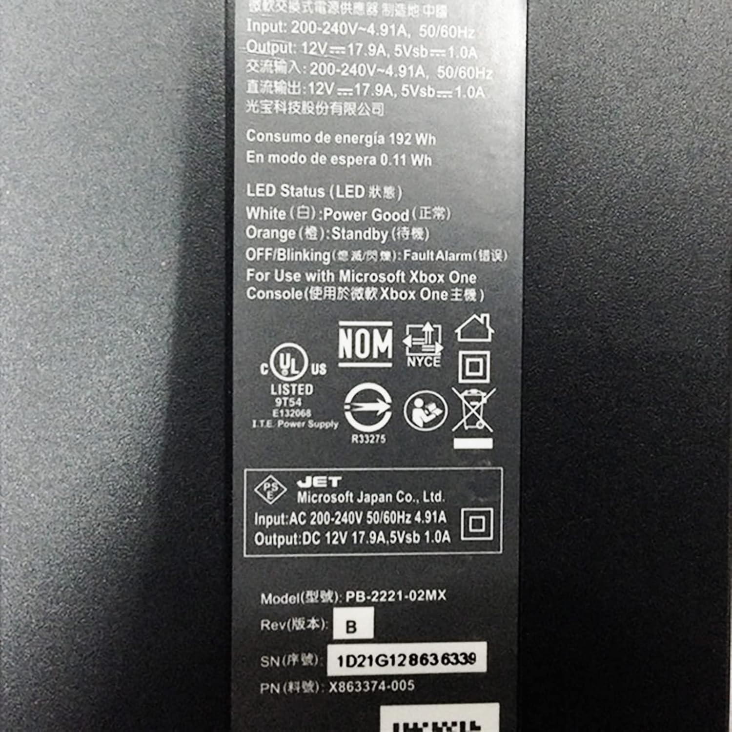 New for Xboxone Power Brick with Cord 220V Replacement, Compatible with for Xbox One Home Video Game Console, Original Power Supply Adapter + Connecting Cable Model PB-2221-02MX Adaptor