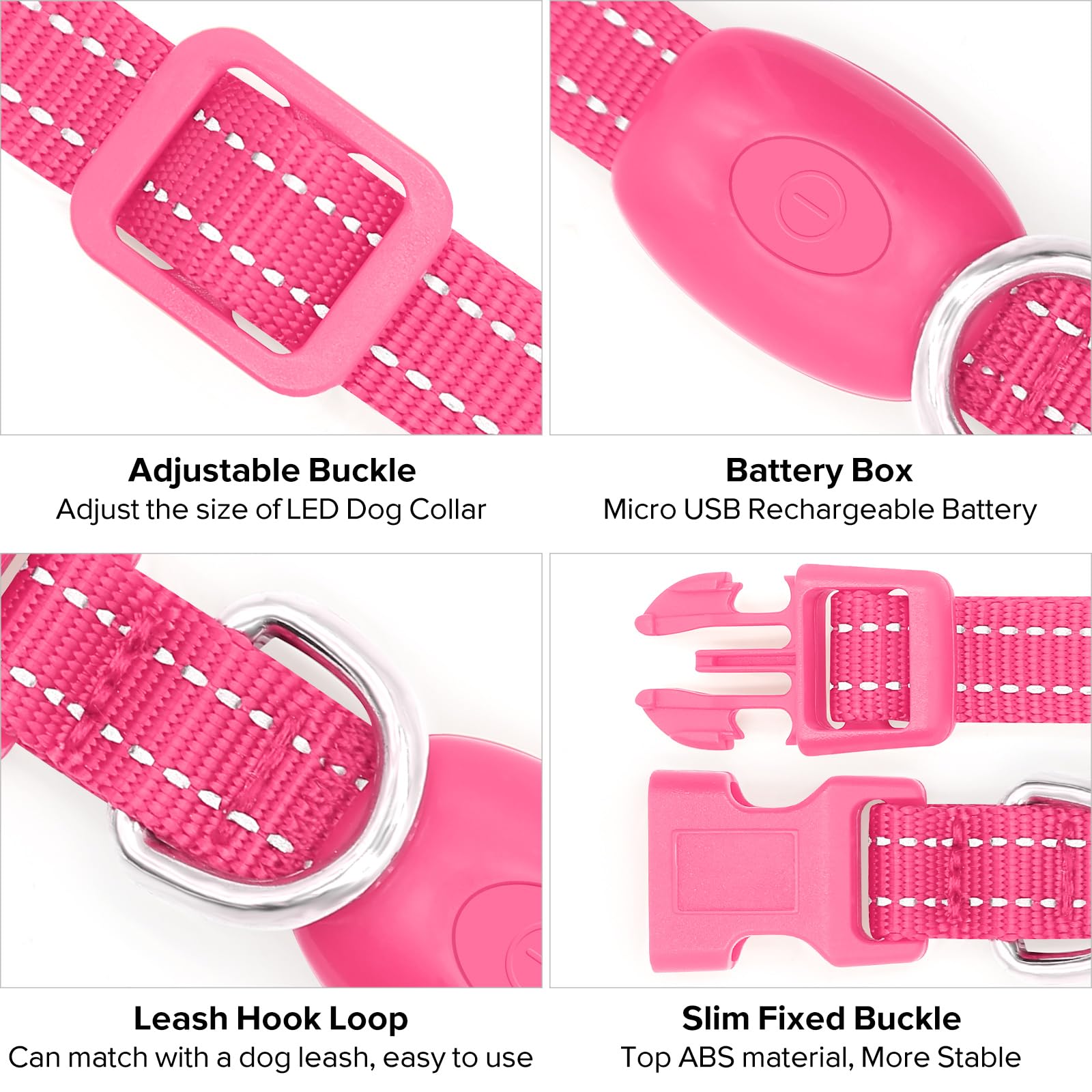 Bseen LED collare ricaricabile USB Glowing XS regolabile collare, Light Up riflettente sicurezza cane collare per cani di piccola taglia e gatti, XS, Mocassini eleganti da donna