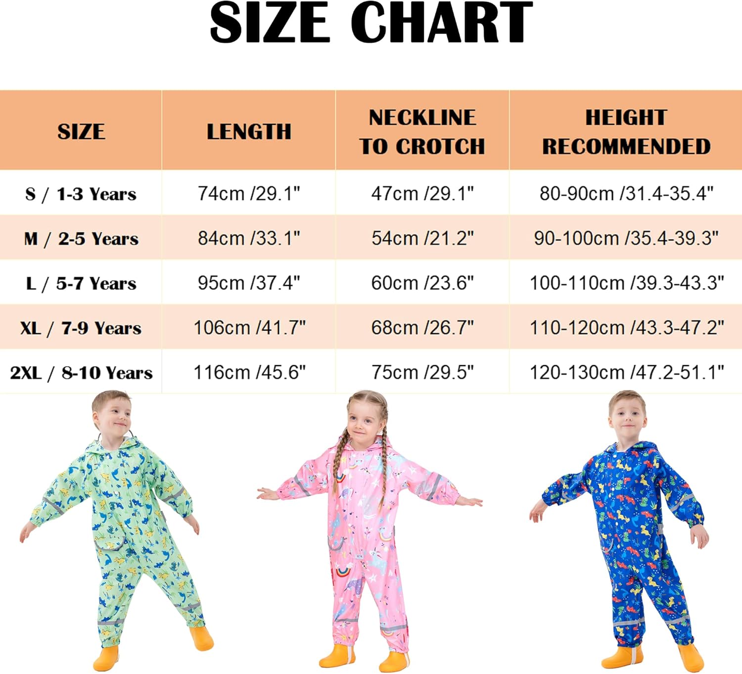 Kids Rain Suit for Boys Girls Toddler Raincoats One Piece Hoodie Cartoon Coverall Waterproof Rainwear M Size - Image 7
