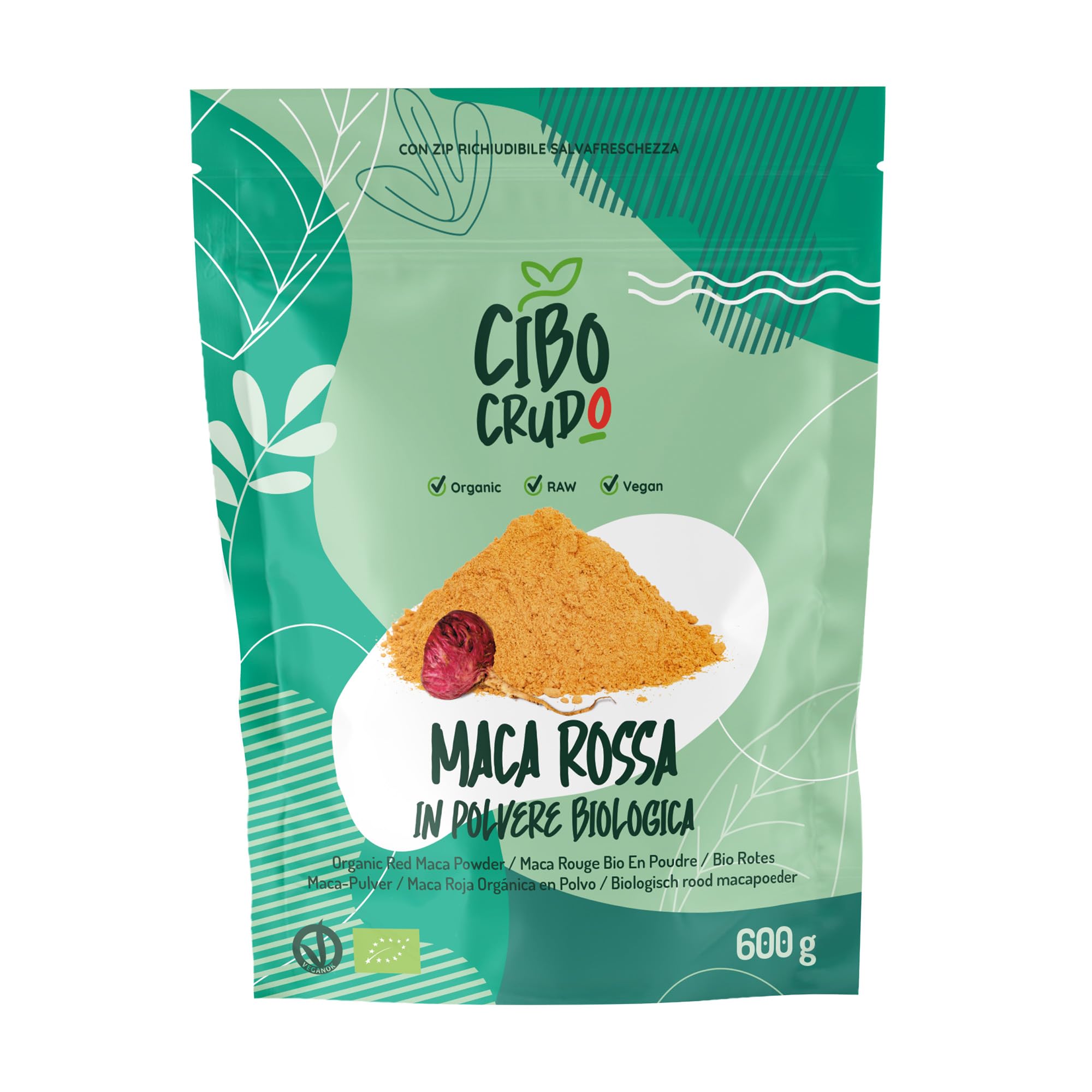 Maca Rossa Peruviana in Polvere Biologica - 600g. Maca Peruviana delle Ande Cruda e Pura Al 100% dalla Radice di Maca Bio. Fonte di Antiossidanti Vitamina C Ferro Calcio Potassio ed Energia.