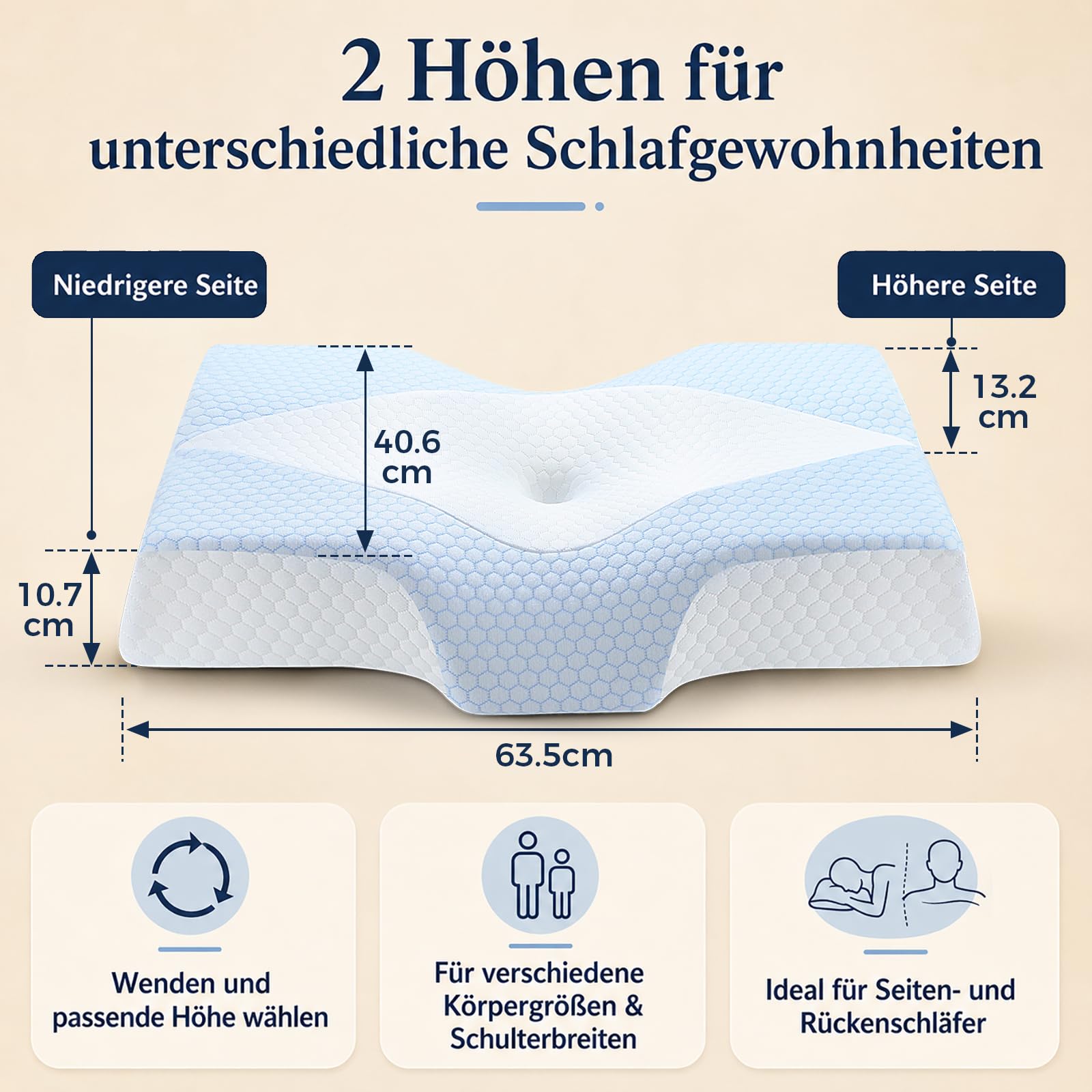 Almohada Cervical de Espuma viscoelástica para Dolor de Cuello y Hombros, Almohada ortopédica ergonómica para Dormir de Lado, Espalda y estómago, Almohada de refrigeración con Soporte para el