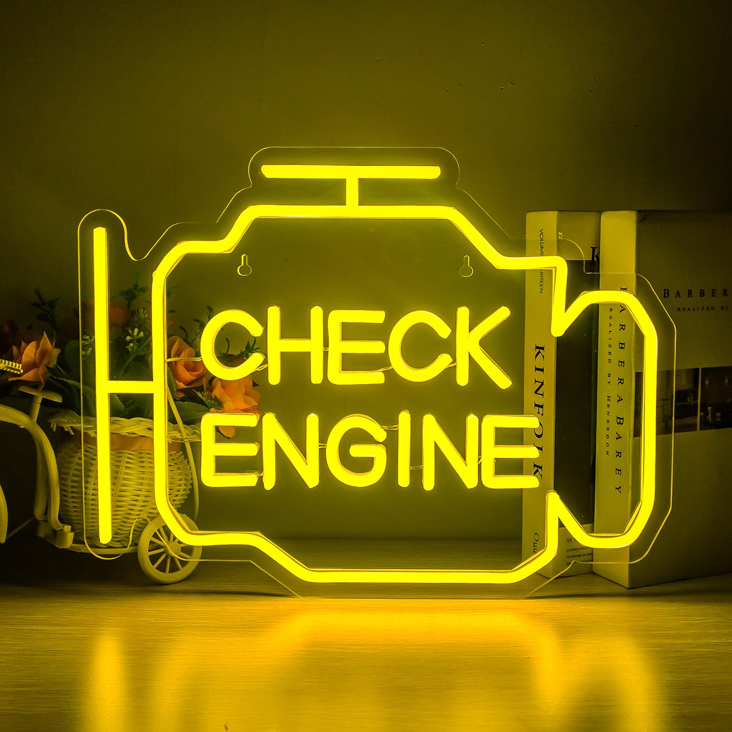 Horseneon Insegna al neon del motore di controllo Insegne a LED per garage Insegne luminose per officina di riparazione auto Insegna al neon gialla per officina di riparazione garage a parete