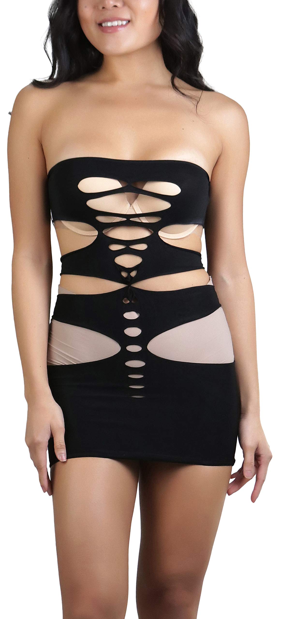 ToBeInStyle Women’s Stretch See Through Fishnet Novelty Mini Rave Party Dress