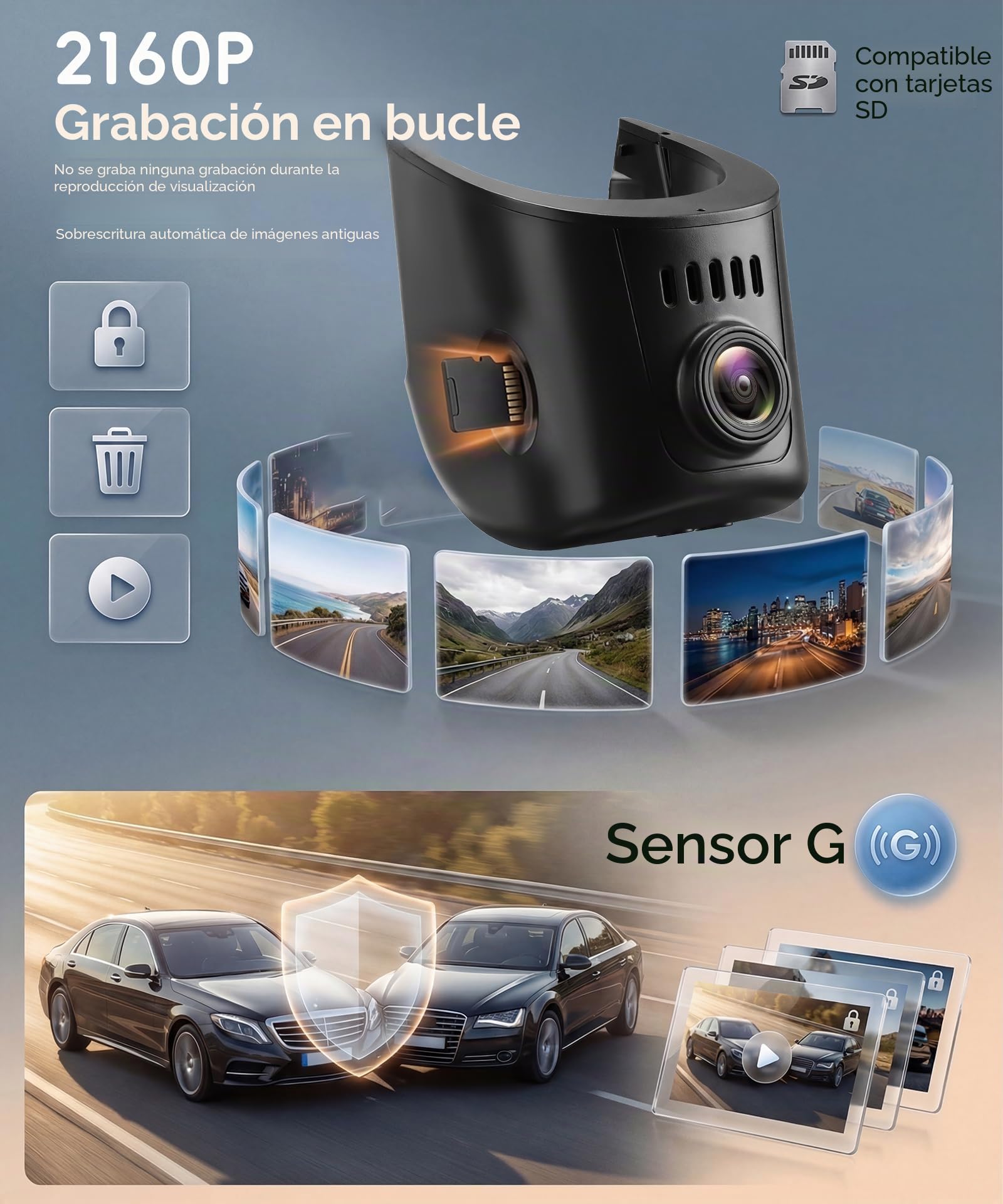 Dashcam para Audi A4, A6, Allroad, A3, A5, Q5, S4, S6, Q7, A8, S8, TT, A7, S5, Q3, S3, S7, RS3, RS5, RS6 y e-Tron 2019-2026(Modelo A),Estilo OEM, Sensor G, WiFi y App, Cámara para Coche de 2160P