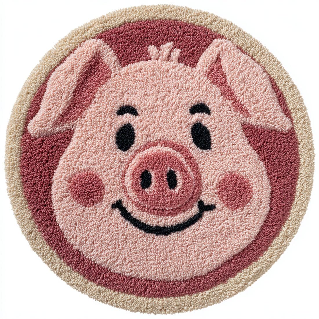 Rqwybcaxn H Diy Latc Hook Rug Making Kits For Adults Animal Crochet Ooks Set Cartoon Pig 50X50cm Round Tapestry Wit Crochet Ook Living Room Craft Gift