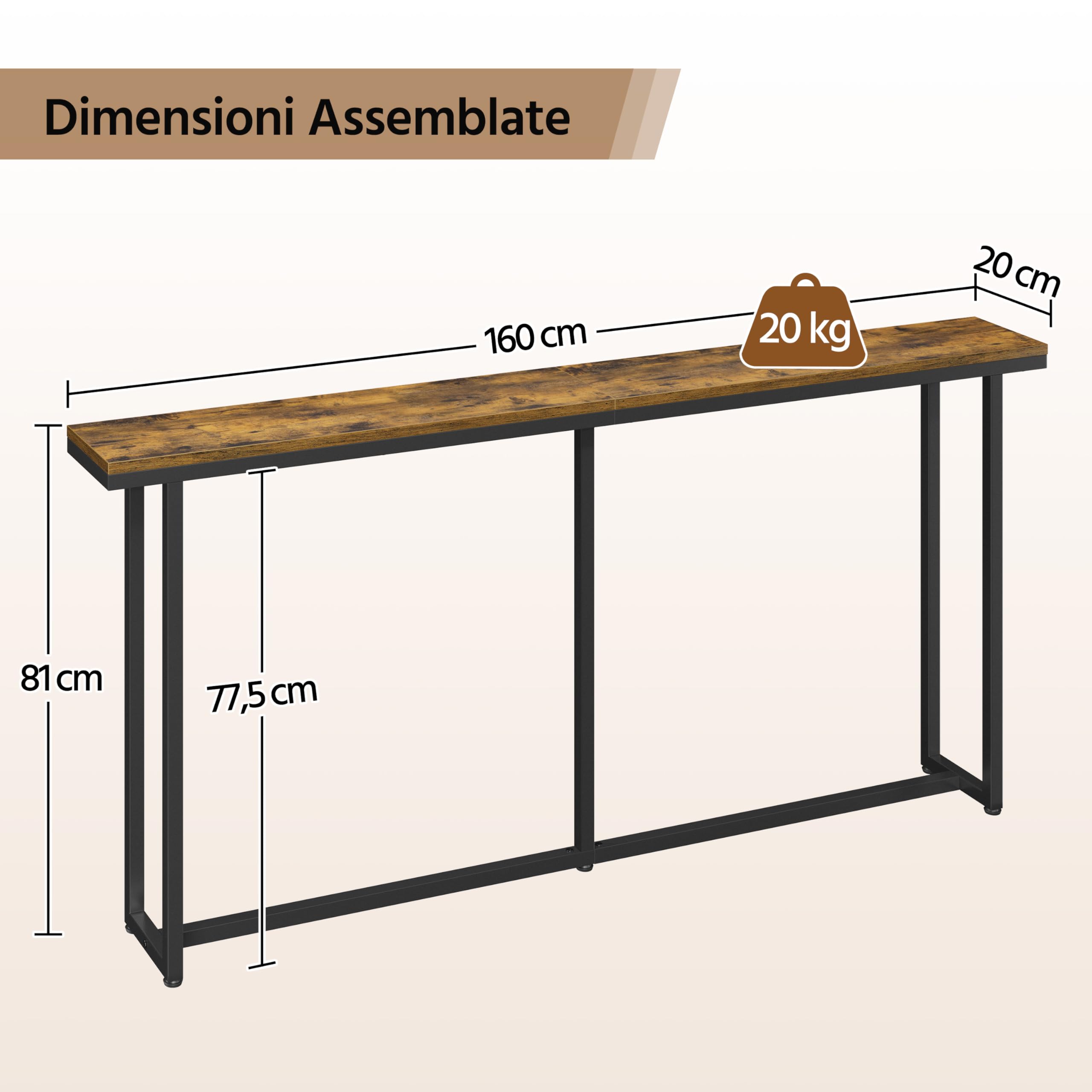 Yaheetech Tavolino Consolle da Ingresso Tavolo Console Stretto in Stile Industriale Design Compatto per Divano Corridoio Soggiorno 160 × 20 × 81 cm