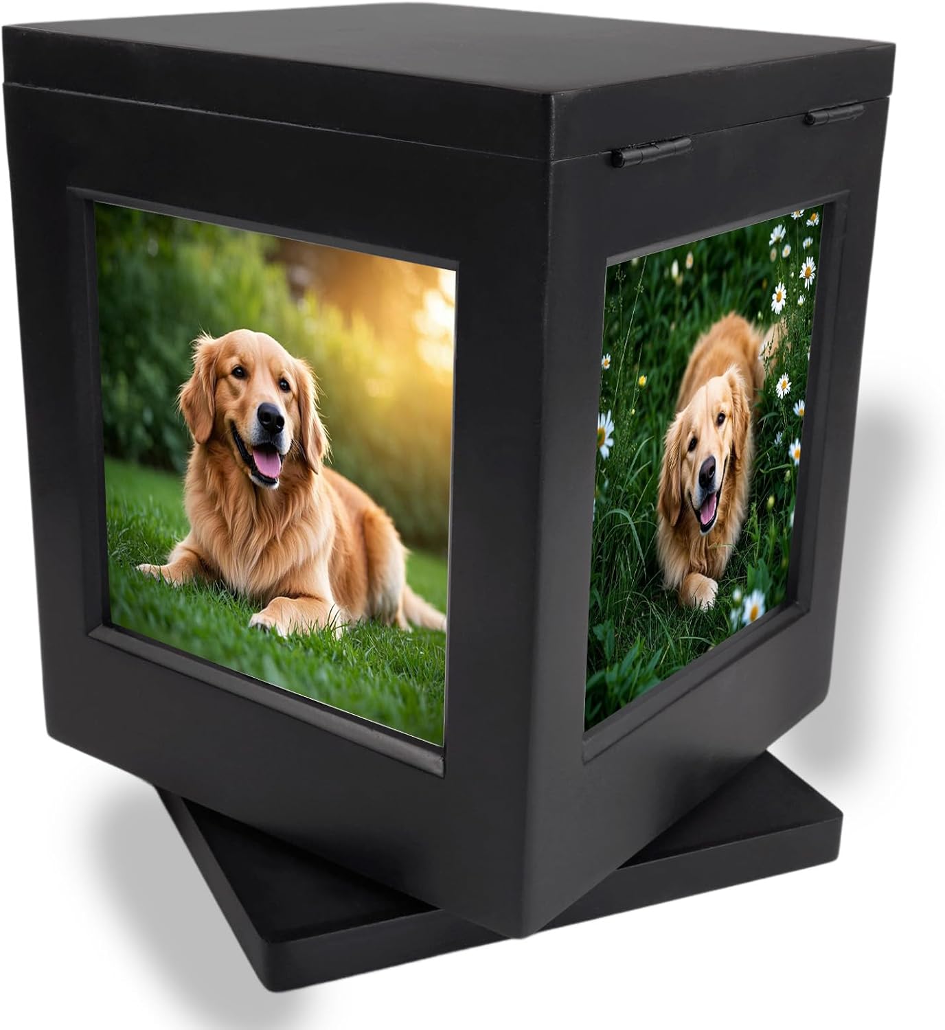 Personalized Pet Urn for Ashes, 360° Solid Wood Picture Frame Memorial Urn Dogs & Cats, Pet Cremation Urn with Claw Print Kit & Velvet Bag, Pet Loss Sympathy Gift for Dogs Cats, Keepsake Memory Frame