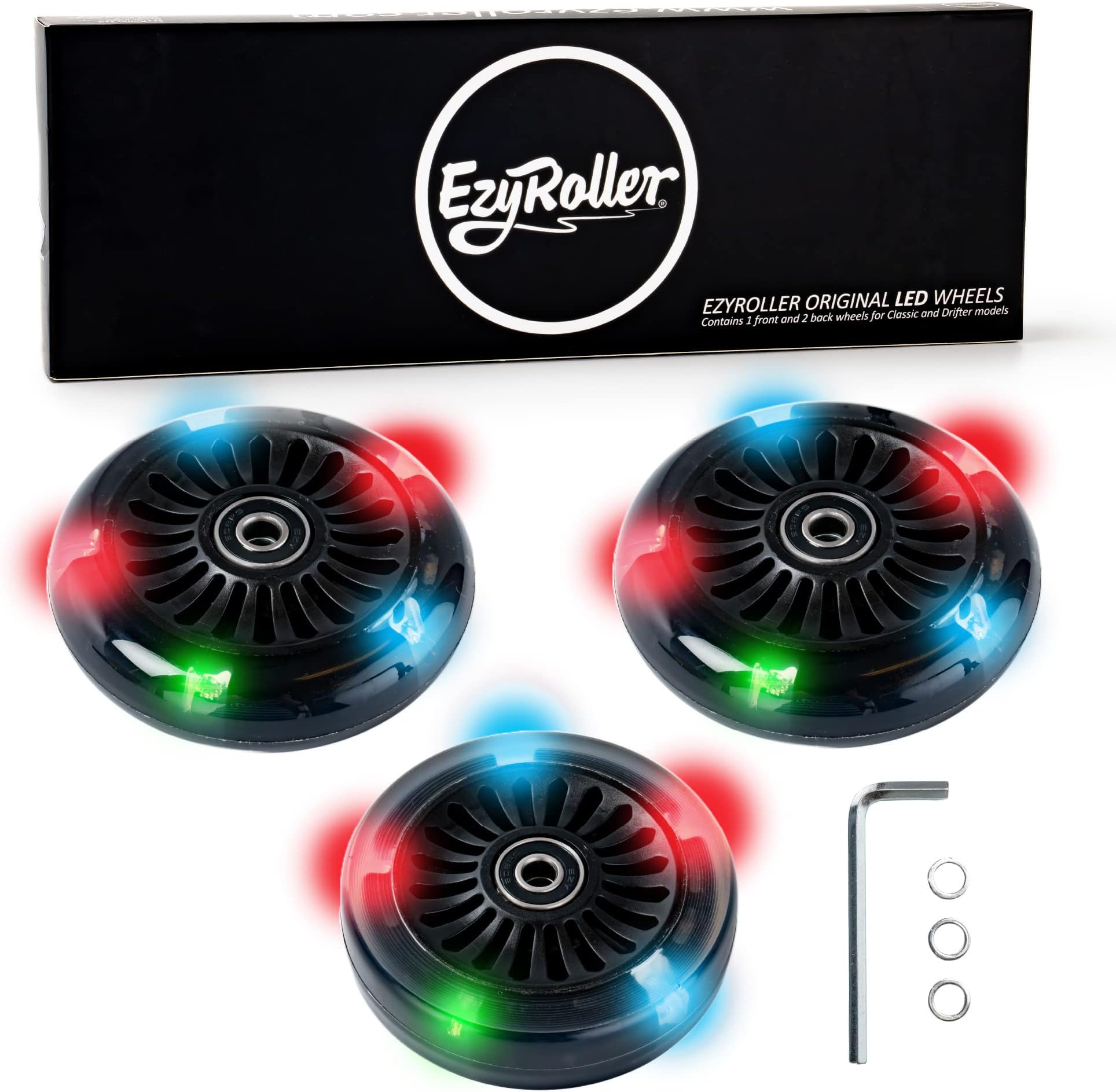 EzyRoller Replacement LED Wheels 96 mm Set of 3 Fits Classic, Drifter, or Drifter X