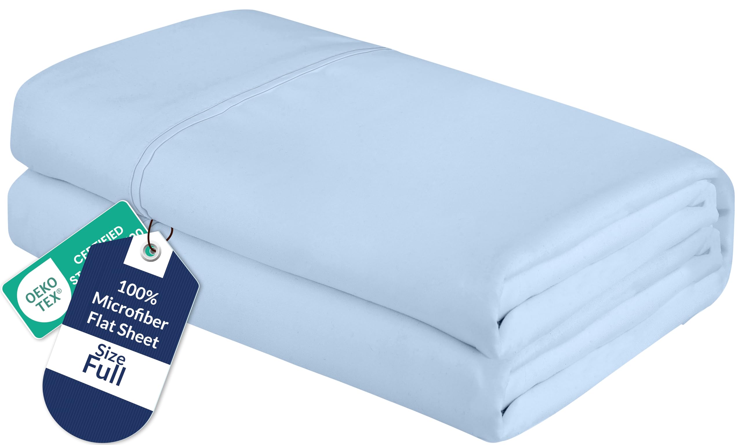 Royale Linens Full Flat Sheet - Ultra Soft Brushed 1800 Microfiber Flat Sheets Only - Wrinkle Free &amp; Stain Resistant - Hotel Quality Top Sheet for Bed (Full, Lake Blue)