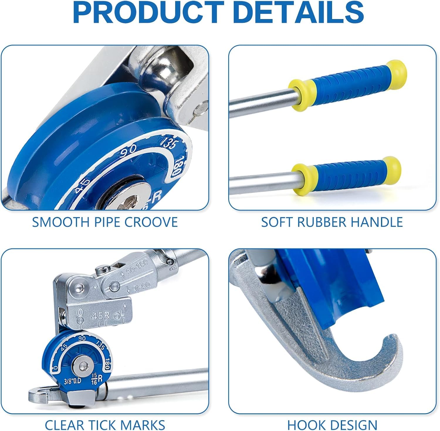 Rohrbieger 1/2" (12,7 mm) Schwerlast Rohrbiegezange, 180° Rohrbieger mit 63 cm Griffen für Kupfer-, Aluminium-, Eisen- & Edelstahlrohre – HVAC & Sanitär Werkzeug