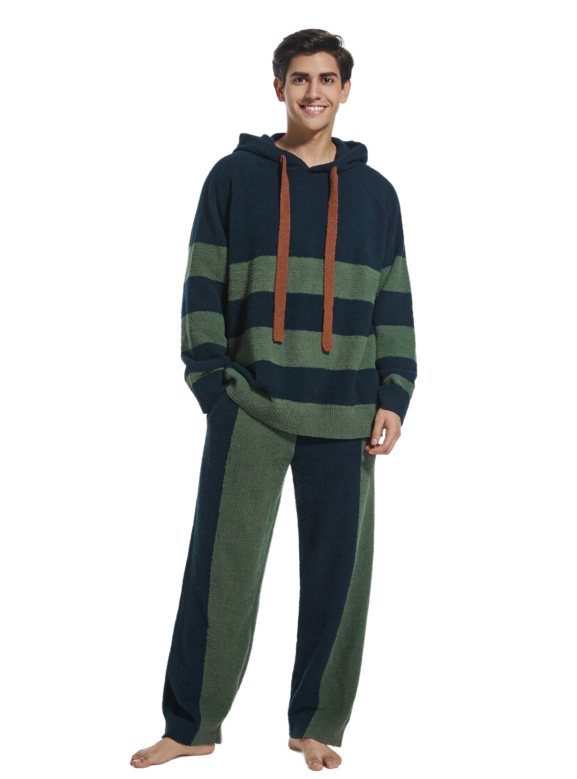 Mens Fleece Plush Pajama Set Ultra Soft Fluffy Warm Pjs Long Sleeve Top & Bottom Knit Winter Sleepwear-image-21