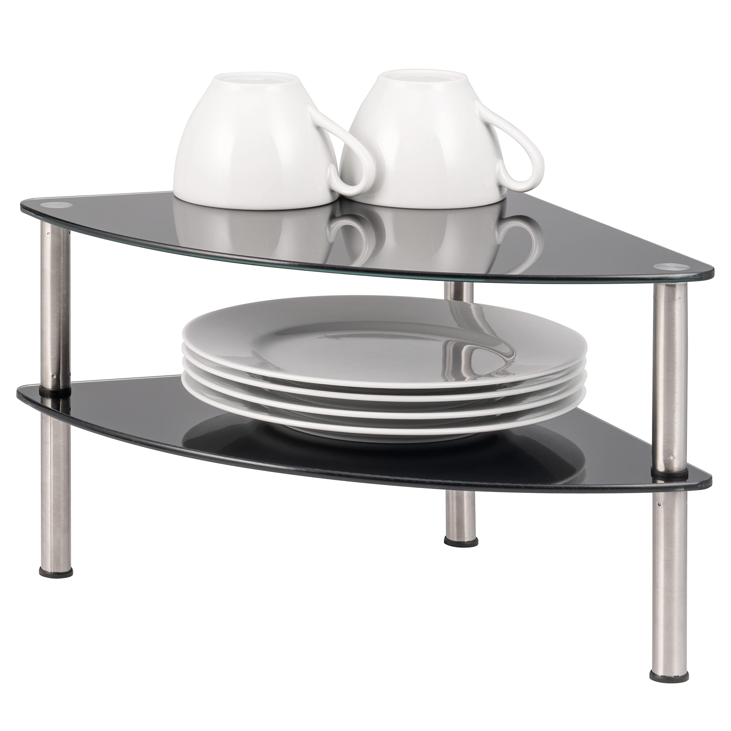Bremermann Black Glass Corner Shelf Plate Shelf 2 Tier Corner Cabinet Insert Approx. 28 X 21 X 28 Cm Cupboard Shelf (Black)
