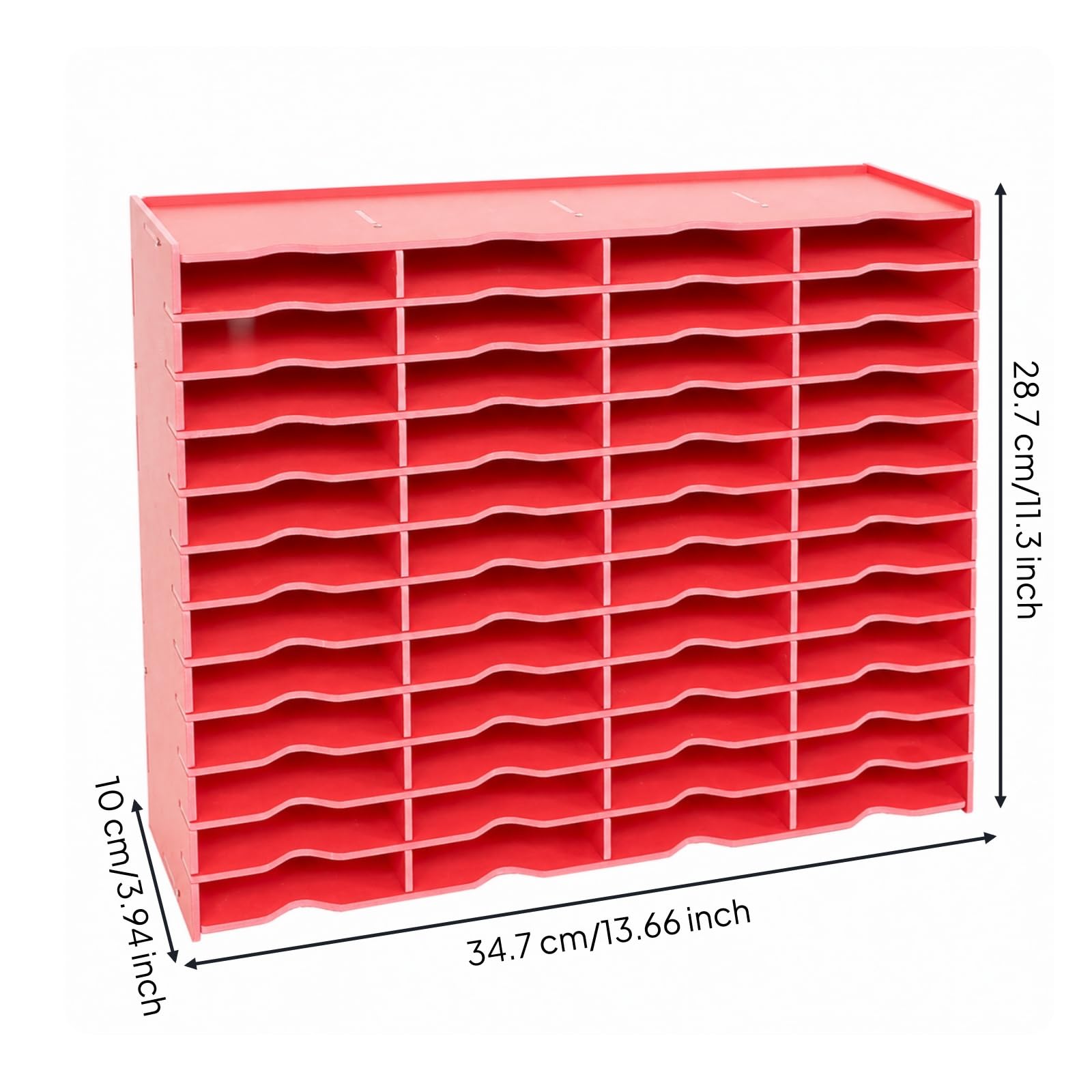 KESOTO Organizador Plegable Escritorio con 48 Compartimentos Pequeño Organizador Escalonado con Frontales Ondulados para Aula, Rojo, 48 Cuadrícula