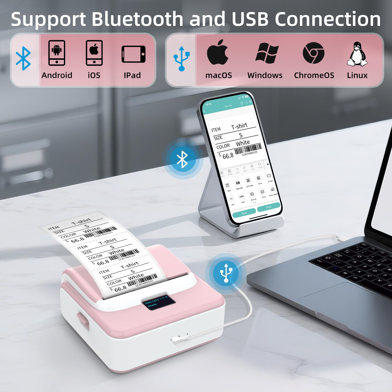 ORGSTA T003 stampante etichettatrice etichette termica adesive bluetooth & USB 2200 mAh 50mm/s portatile per negozio personalizzate prezzatrice barattoli