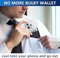 Vista 4 de Sticky Wallet, paquete de 2 fundas para tarjetas de crédito, adhesivo de cuero con doble bolsillo para iPhone, Android, Samsung - 2 negro, 1 blanco