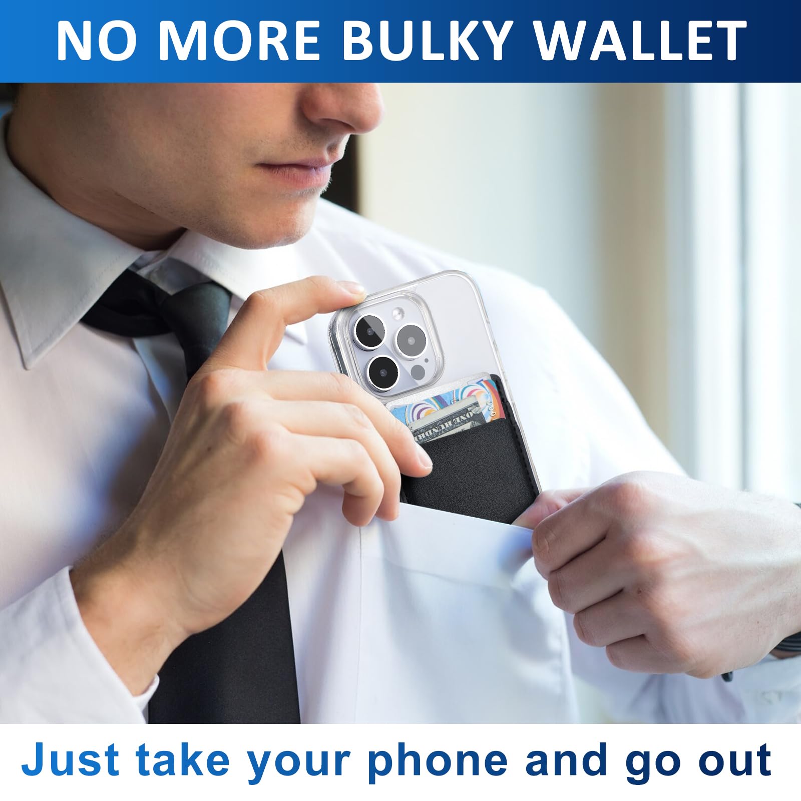 Fulgamo Handy-Brieftaschen-Aufkleben, Kartenhalter für die Rückseite der Handyhülle, Leder-Kreditkartenhalter für Handy, klebrige Brieftasche, Doppeltasche, Aufkleber für iPhone, Android, Samsung, 2