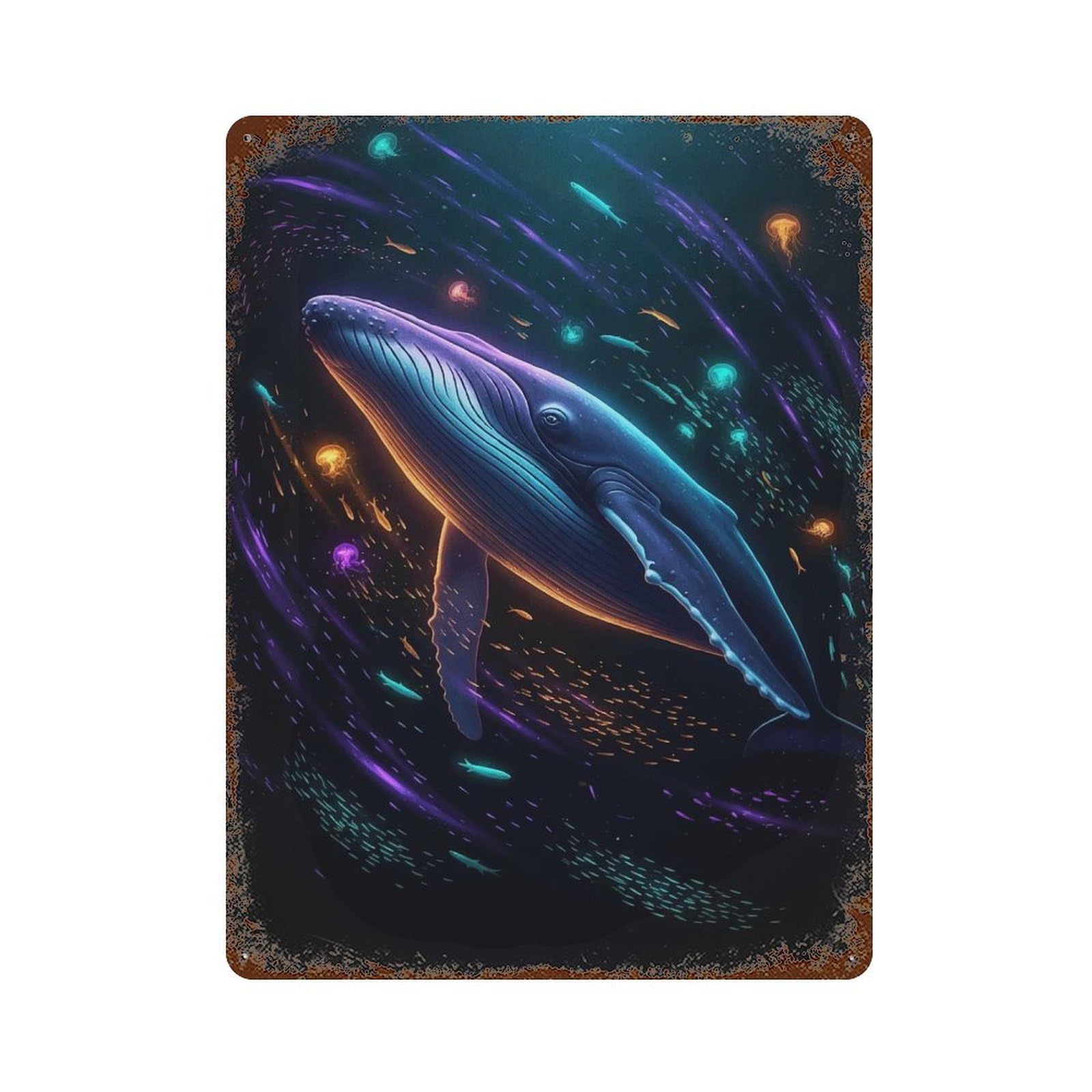 Neon Whale Deep Sea Decorative Tin Sign 15.7"x11.8", Farmhouse Wall Decor for Garage, Bar And Workshop Decor