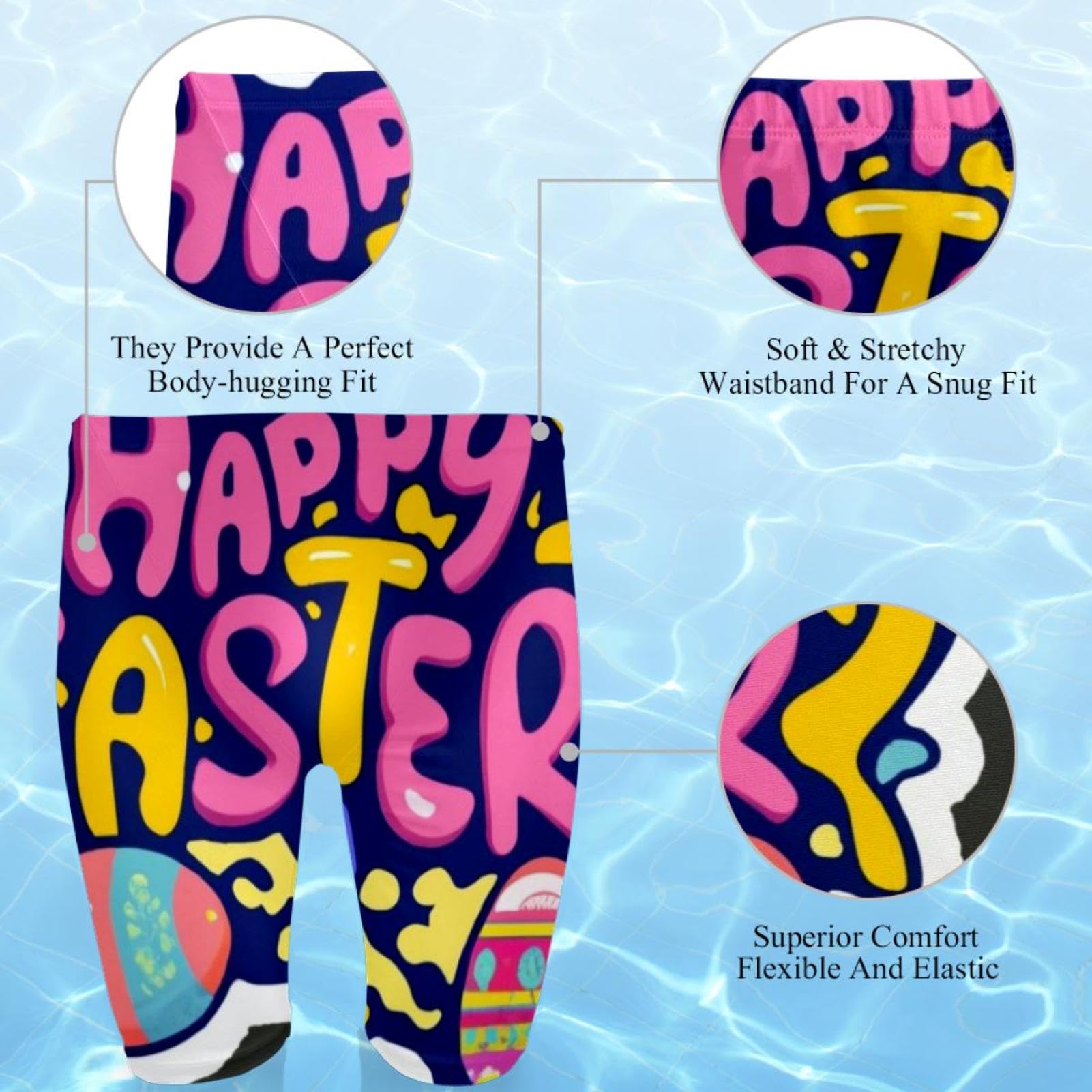 Happy Easter Swimsuit for Men & Boys,Competition Lap Swim Suit, Square Leg Endurance Training Multicoloured