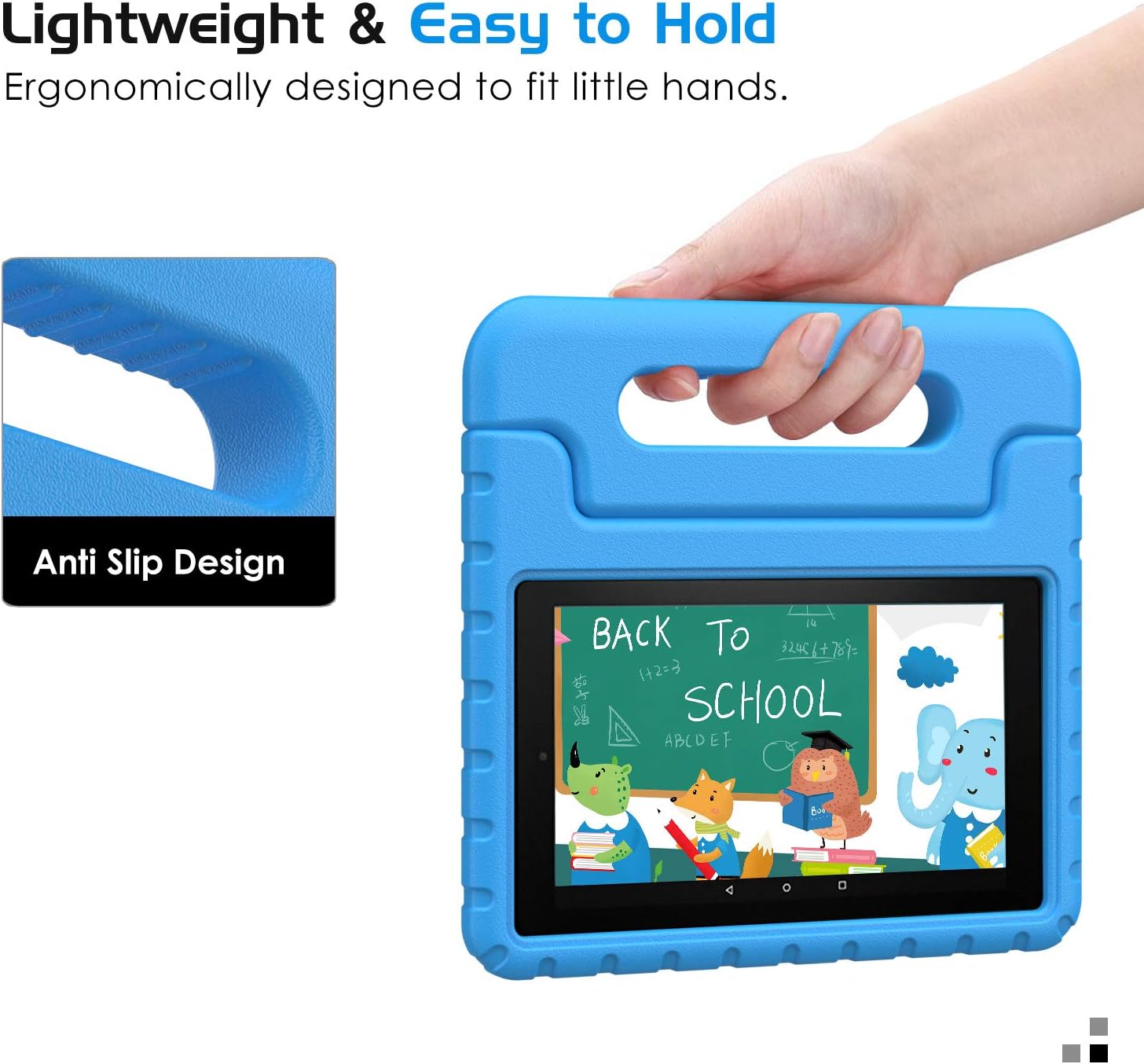 MoKo Kids Case Fits All-New Amazon Kindle Fire 7 Tablet (9th Generation, 2019 Release), Durable EVA Kid-Friendly Shock Proof Portable Handle Protective Stand Cover - Blue