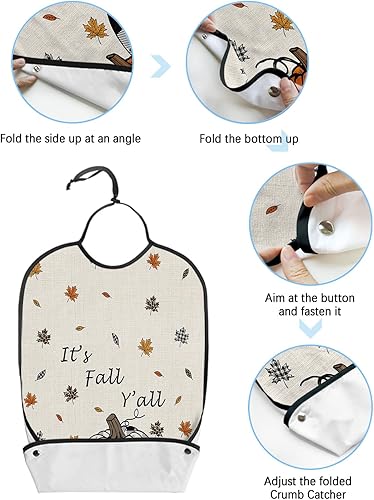 Miniatura 6 de Adult Bibs Pumpkin Maple Leaf Sunflower Reusable Waterproof Adult Bibs with Crumb Catcher It's Fall Y'all Dining Clothing Protectors for Elderly