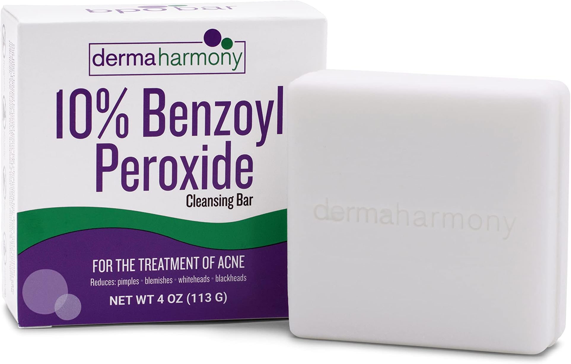 Dermaharmony 10% Benzoyl Peroxide Cleansing Bar for acne (4 oz)
