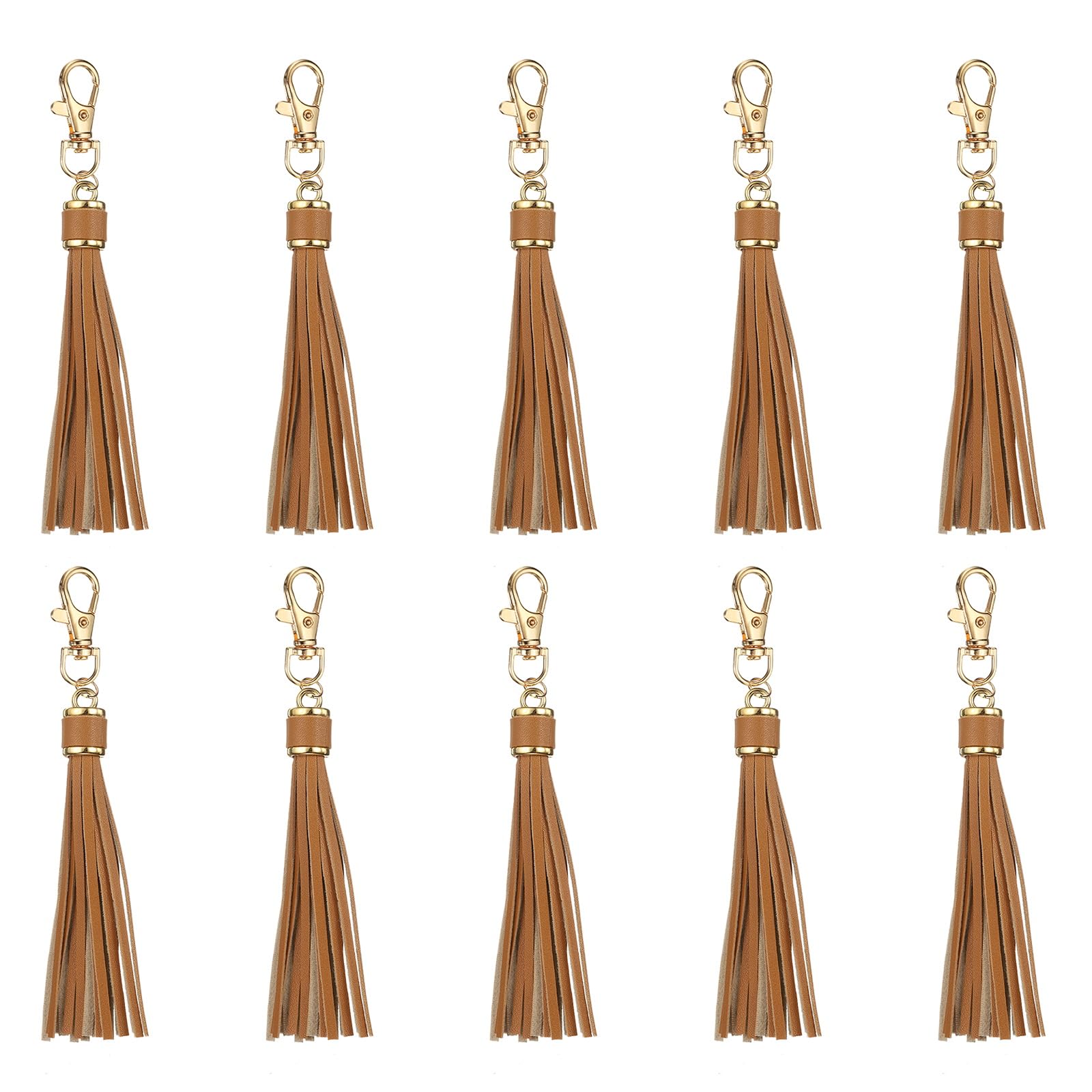 sourcing map 10pcs PU Leather Tassels, 6 Inch Keychain Tassel Charm with Lobster Swivel for Jewelry Making, Handbag, DIY Crafts, (Grey Coffee)