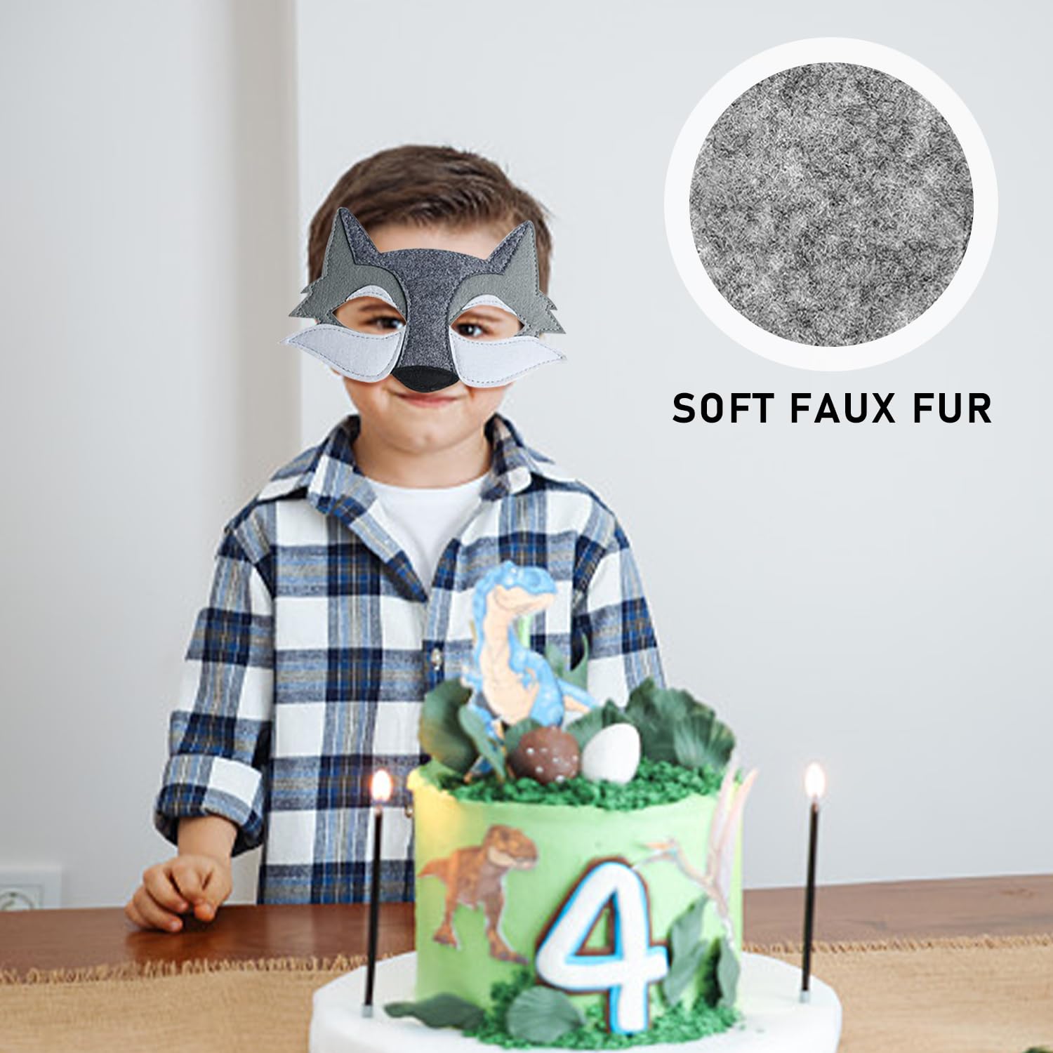 BEIBXHQQ 4 Pieces Gray Wolf Mask, Animal Mask, Gray Wolf Felt Mask, Kids Party Mask, Masquerade Mask, Half Face Wolf Mask - Image 4