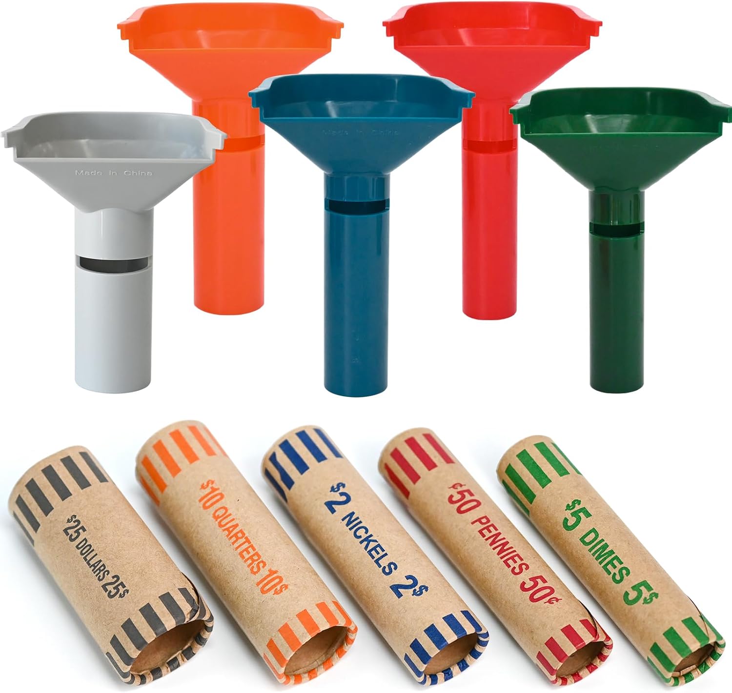 L LIKED 30 Assorted Preformed Coin Wrappers & 5 Coin Sorters Tubes, Color-Coded,Easy to Load Thumbnail