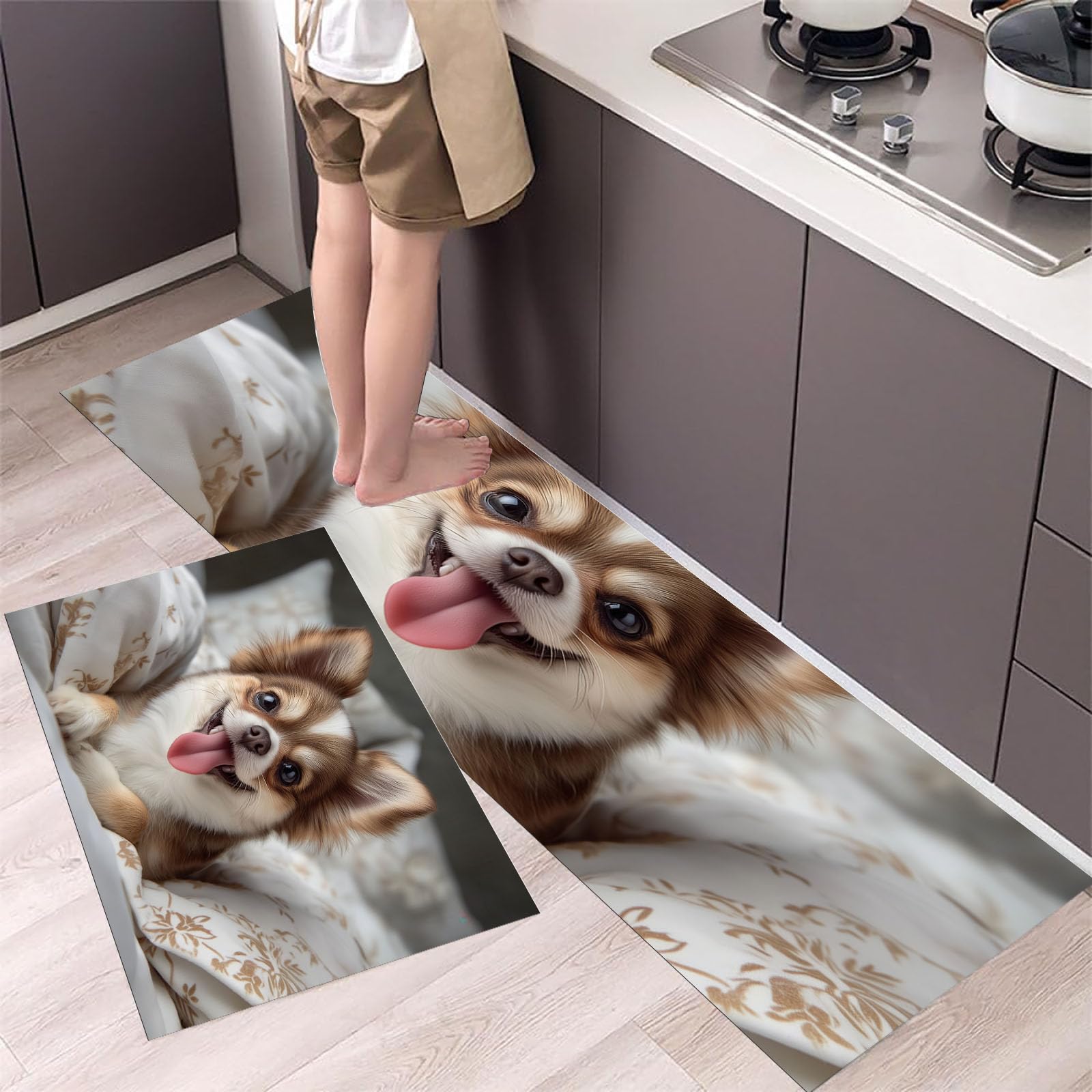 Tapis de cuisine antidérapant Chihuahua pour éviter les glissades et protéger le carrelage