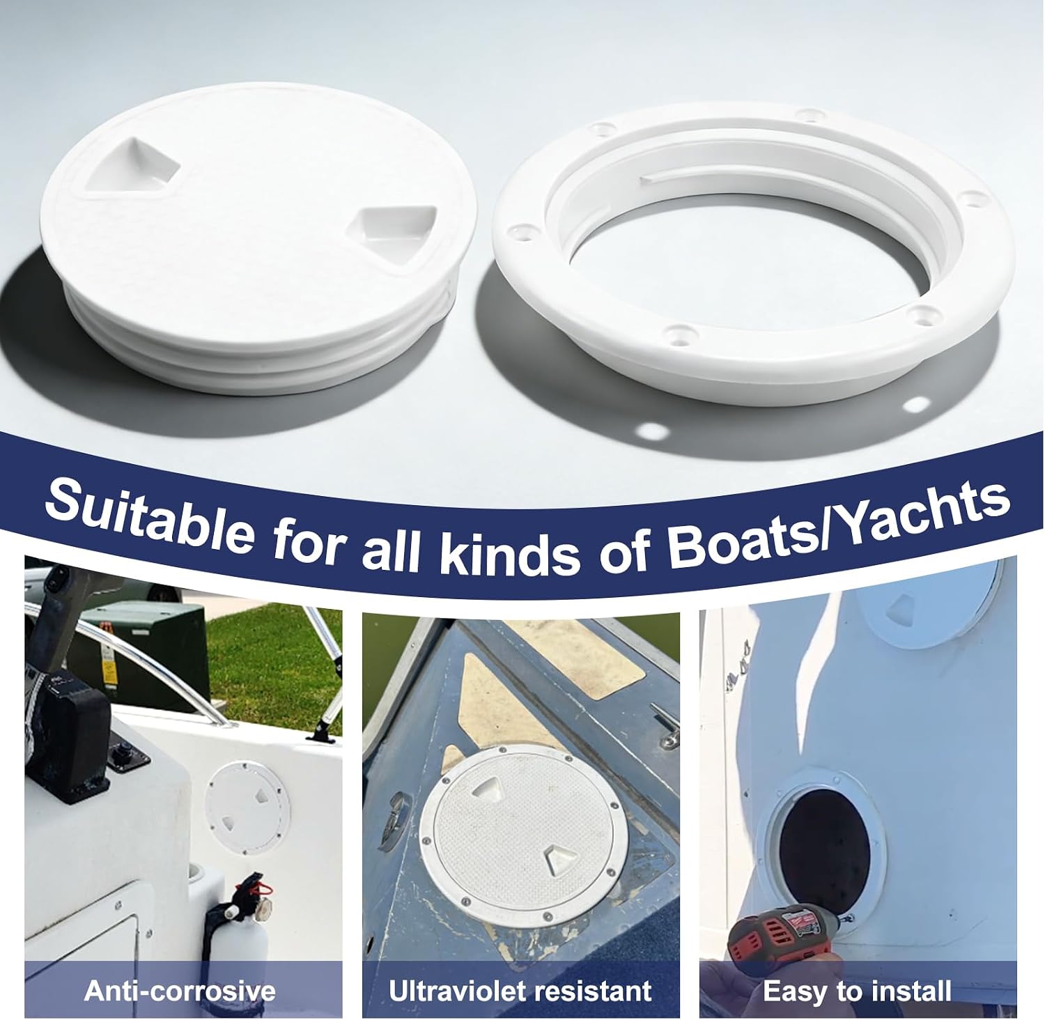 2Pcs Marine Boat Hatch 6" Round Non-Slip Inspection Access Hatch with Detachable Cover ABS Weatherproof Deck Plate for Yacht RV Truck