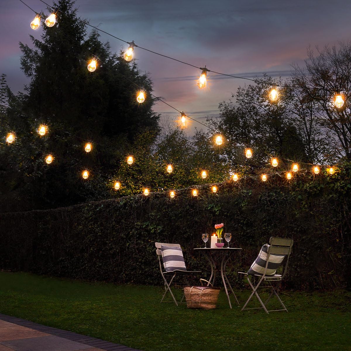 Festive Lights - ConnectGo® 10m Outdoor Mains Powered Connectable A60 Festoon Lights IP65 Black Rubber Cable, Warm White Filament Effect LED Bulbs - Garden Wedding Party Decorative Lighting (No Plug)