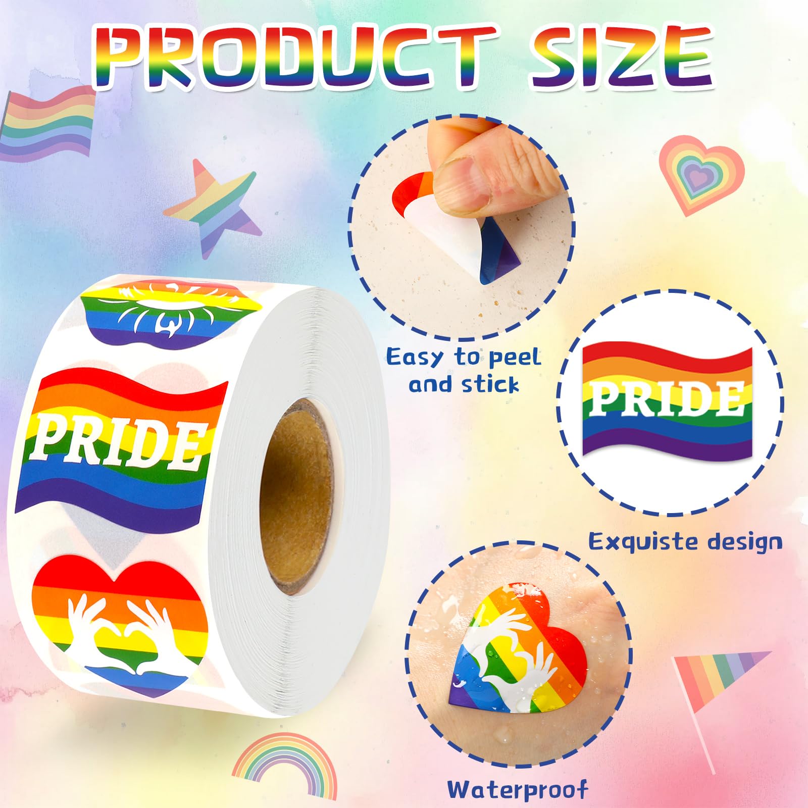 500 Autocollants Cœur Progress Pride Arc-en-Ciel - Pour Événements LGBTQ+, Cadeaux, Décorations