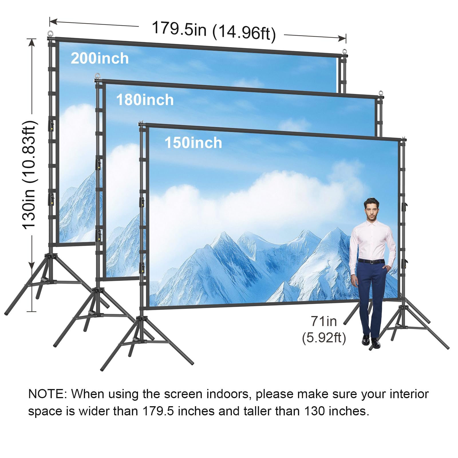 TOWOND 200 Zoll Beamer Leinwand mit Stativ, Große Projektionsfläche | Leinwand für Beamer 160 Grad Betrachtungswinkel 16:9 HD Rear Front, Filmleinwand Outdoor Tragetasche für Party Theater Nächte